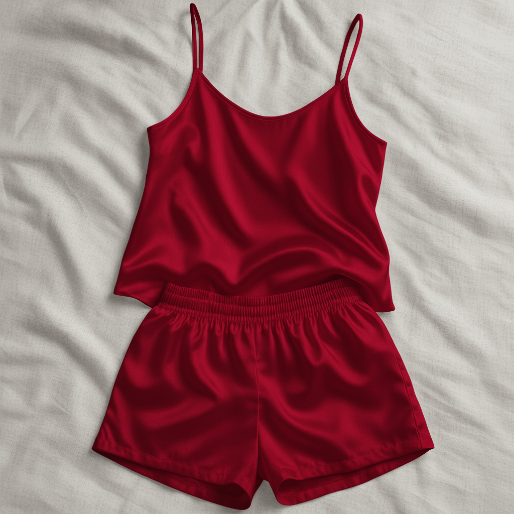 100% Silk Cami and Shorts Pyjama set - Red