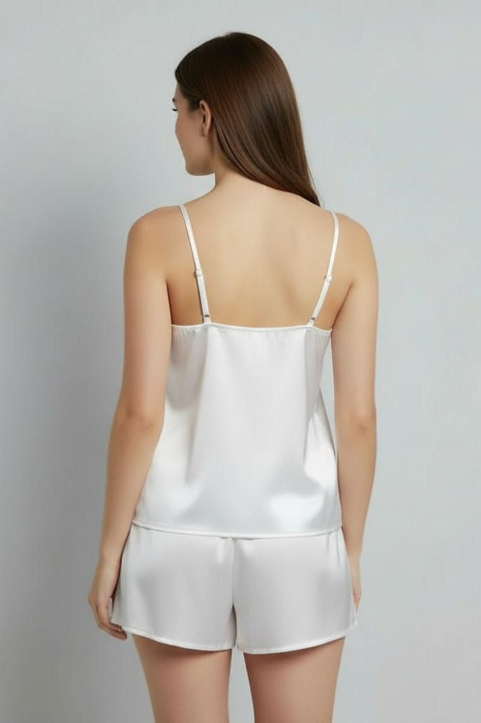 100% pure silk White Camisole & Shorts