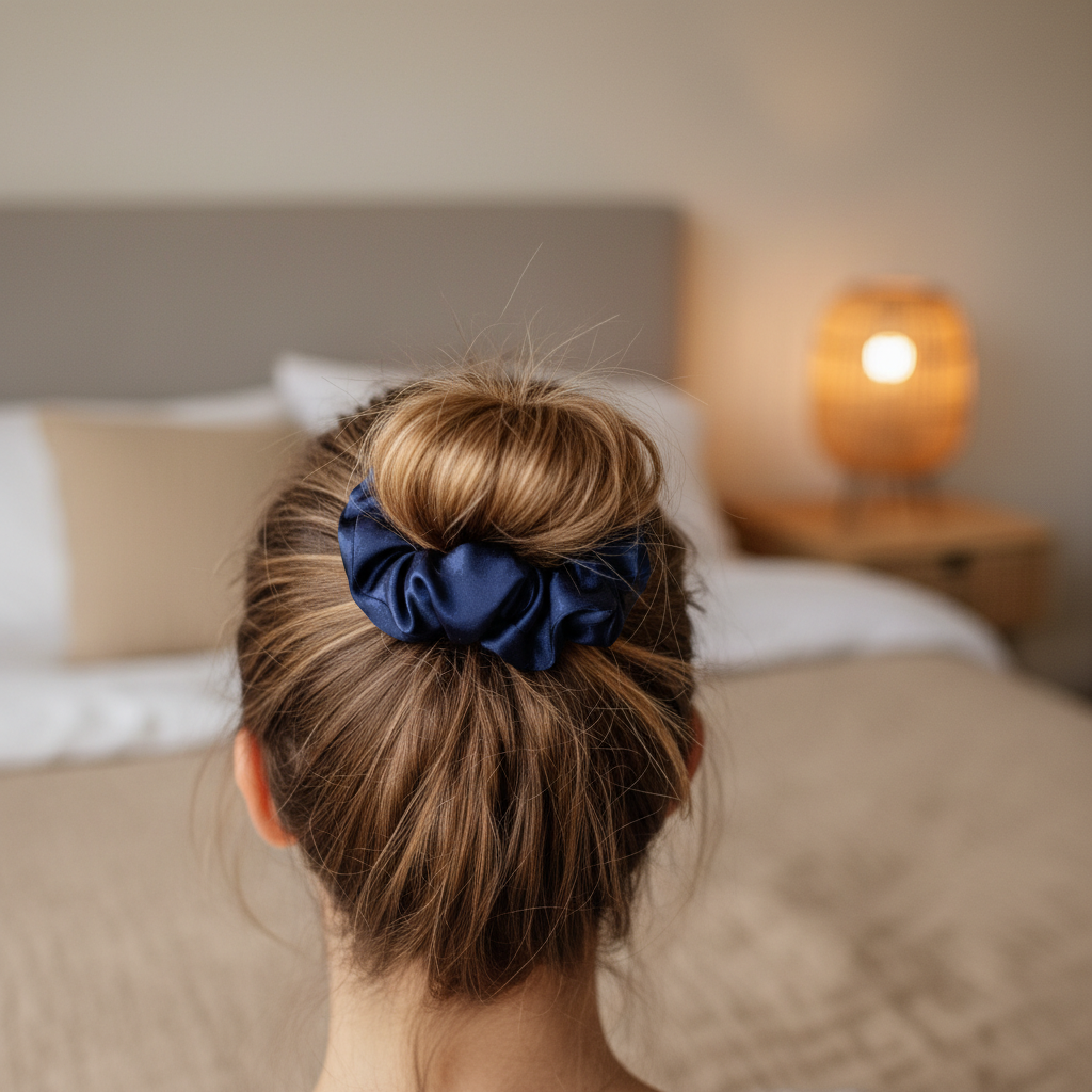 100% Silk Hair Scrunchie - NAVY