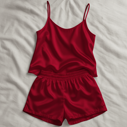 100% Silk Cami and Shorts Pyjama set - Red
