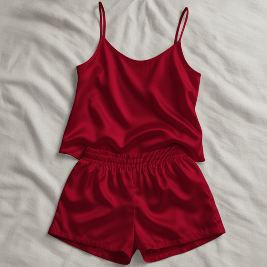 100% Silk Cami and Shorts Pyjama set - Red