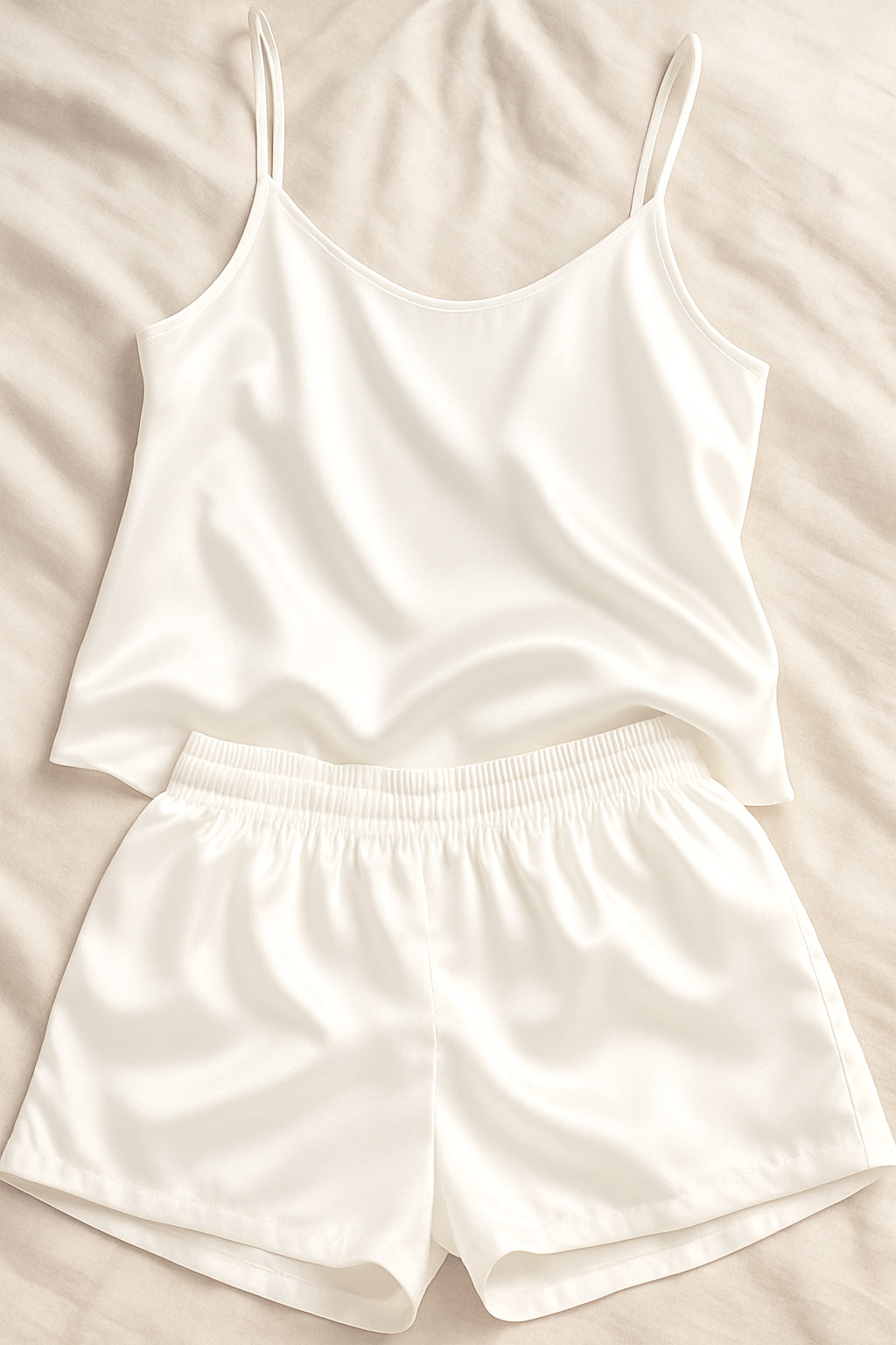 100% Silk Cami and Shorts Pyjama set - White