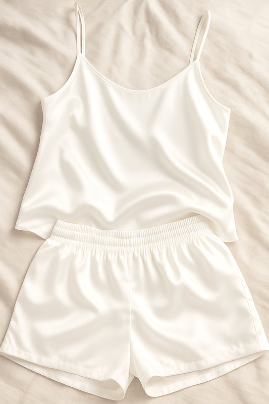 100% Silk Cami and Shorts Pyjama set - White