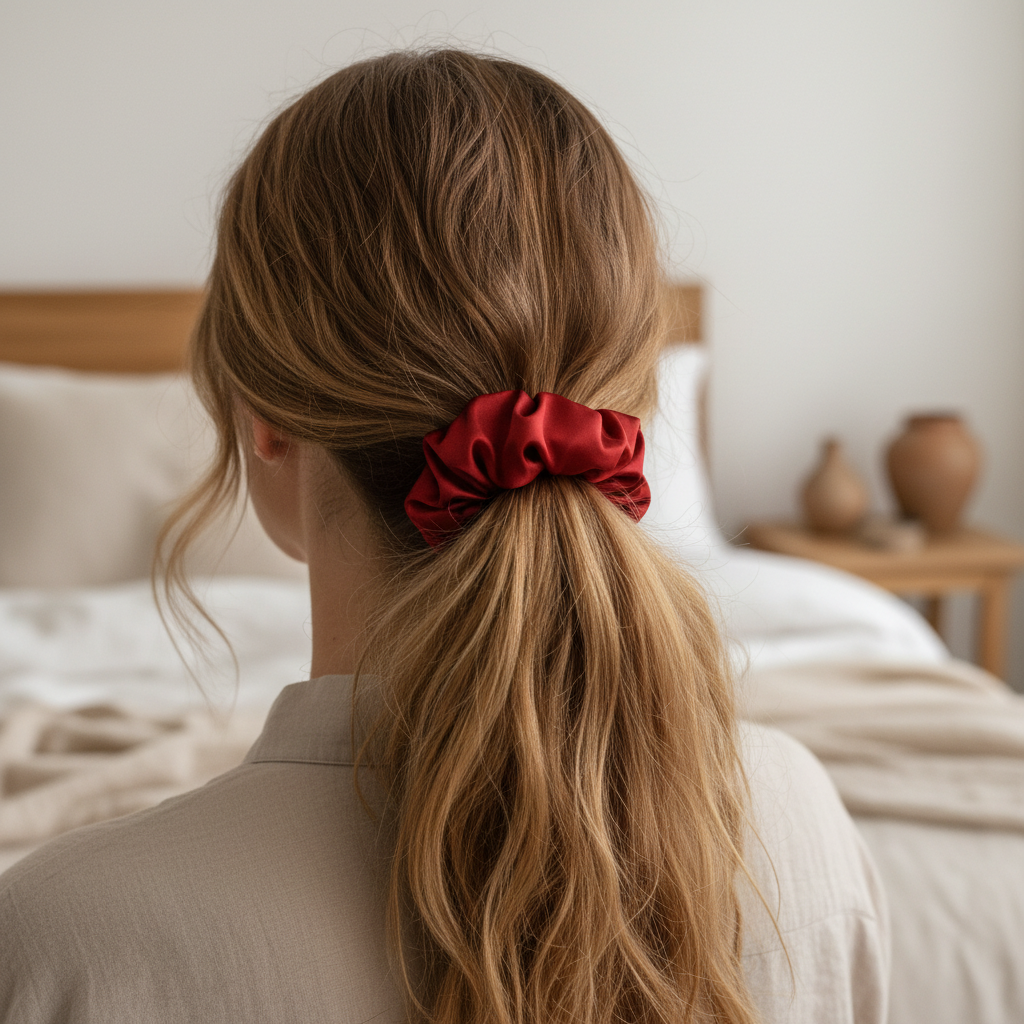 100% Silk Hair Scrunchie - Red